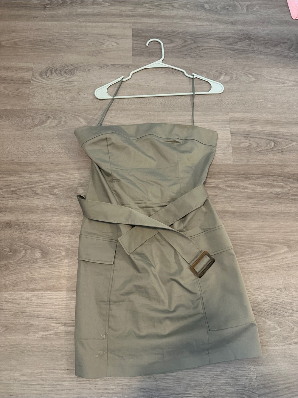 Strapless Belted Mini Dress in Olive
